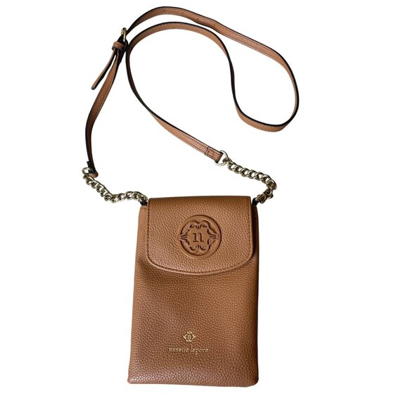Nanette Lepore Tan Crossbody Daphne Phone Bag Snap Closure Gold Hardware - Picture 1 of 9